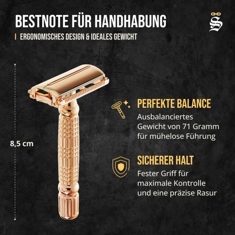 Störtebekker® Hamburg Premium Rasierhobel im handgefertigten Lederetui, Set mit 10 Rasierklingen, Reiseetui und integriertem Spiegel, Vintage-Stil mit 2-seitigem Klingenkopf - Exklusiver Rasierhobel für eine gründliche Rasur.