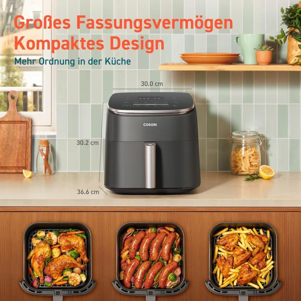 Cosori TurboBlaze Airfryer 9-in-1 Heißluftfritteuse XXL 6L - Braten, Grillen, Backen, Gären, Dörren - 87 Rezepte - 64% Energieersparnis - 95% weniger Öl - Gleichmäßige und knusprige Ergebnisse