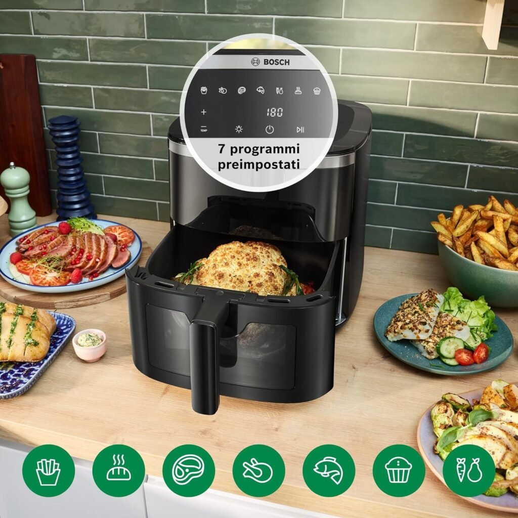 Cocina más rápido y saludable con la Bosch Serie 6 Heißluftfritteuse MAF671B0 en color negro. Con un amplio capacidad de 7,2 litros y 7 programas preestablecidos, podrás cocinar tus alimentos favoritos de manera más rápida y sana. Además, cuenta con un iluminado sichtfenster para controlar la cocción. ¡Aprovecha esta oferta y cocina hasta un 65% más rápido!