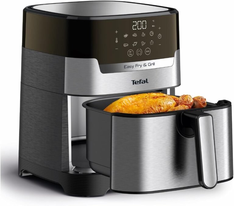 Tefal EY505D Easy Fry & Grill Heißluftfritteuse, 2-in-1-Technologie (Luftfritteuse und Grill), Digitalanzeige, 4,2 Liter für 6 Portionen, 8 Garprogramme, energiesparend, ölfrei, Edelstahl, XL - Produktbild