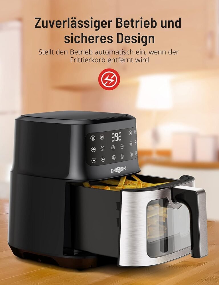 Paris Rhône Heißluftfritteuse 5L XL - 8-in-1 Airfryer mit Sichtfenster, spülmaschinenfest & One-Touch-Bedienung