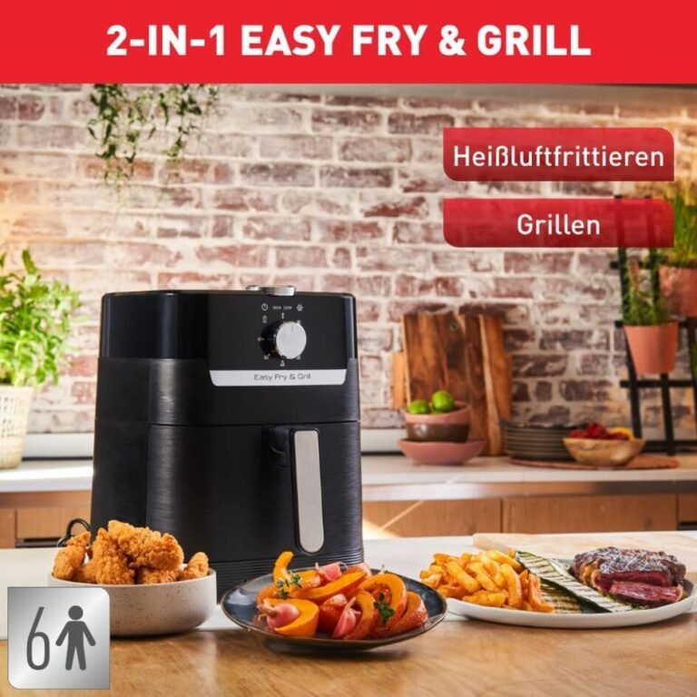 Tefal Easy Fry & Grill Classic Heißluftfritteuse, 2-in-1-Technologie (Luftfritteuse und Grill) XL, 4,2 Liter für 6 Portionen, 1550 Watt, energiesparend, ohne Öl, gesunde Fritteuse, schwarz, EY5018 - Bild von Produkt - SEO optimiert