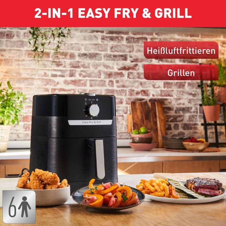 Tefal Easy Fry & Grill Classic Heißluftfritteuse, 2-in-1-Technologie (Luftfritteuse und Grill) XL, 4,2 Liter für 6 Portionen, 1550 Watt, energiesparend, ohne Öl, gesunde Fritteuse, schwarz, EY5018 - Bild von Produkt - SEO optimiert