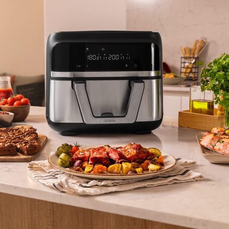 Cecotec Heißluftfritteuse ohne Öl - 9L teilbar in 2 - Air Fryer Cecofry Dual 9000. 2850W, diätetisch und digital, Touchpanel, Dual-Temperaturregelung, 6 Modi, PerfectCook-Technologie.