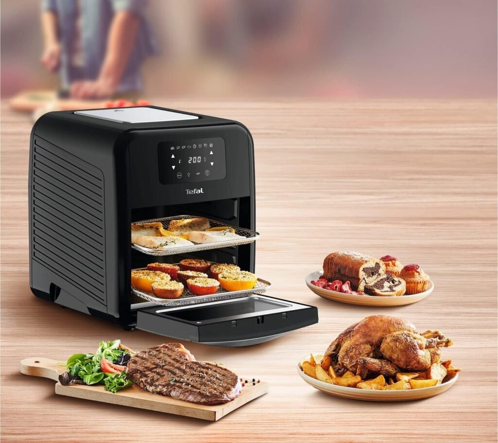 Tefal Easy Fry Oven & Grill 9-in-1 Heißluftfritteuse 11 L FW5018 - Gesundes Frittieren ohne Öl, Schnell & Energiesparend - Online-Rezepte und 7 Zubehörteile - Schwarz - Für 6 Portionen - 8 Programme