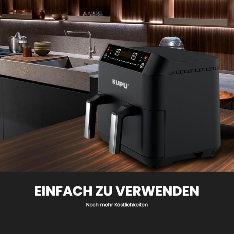 Heißluftfritteuse KUPU Dual Zone XL Airfryer 6-in-1 mit 360° Luftzirkulationstechnologie. Spülmaschinenfeste Körbe, 2460 W und ölfreie Heißluftfritteuse von 40 °C bis 210 °C. Entdecke die Vielseitigkeit dieser leistungsstarken Heißluftfritteuse!