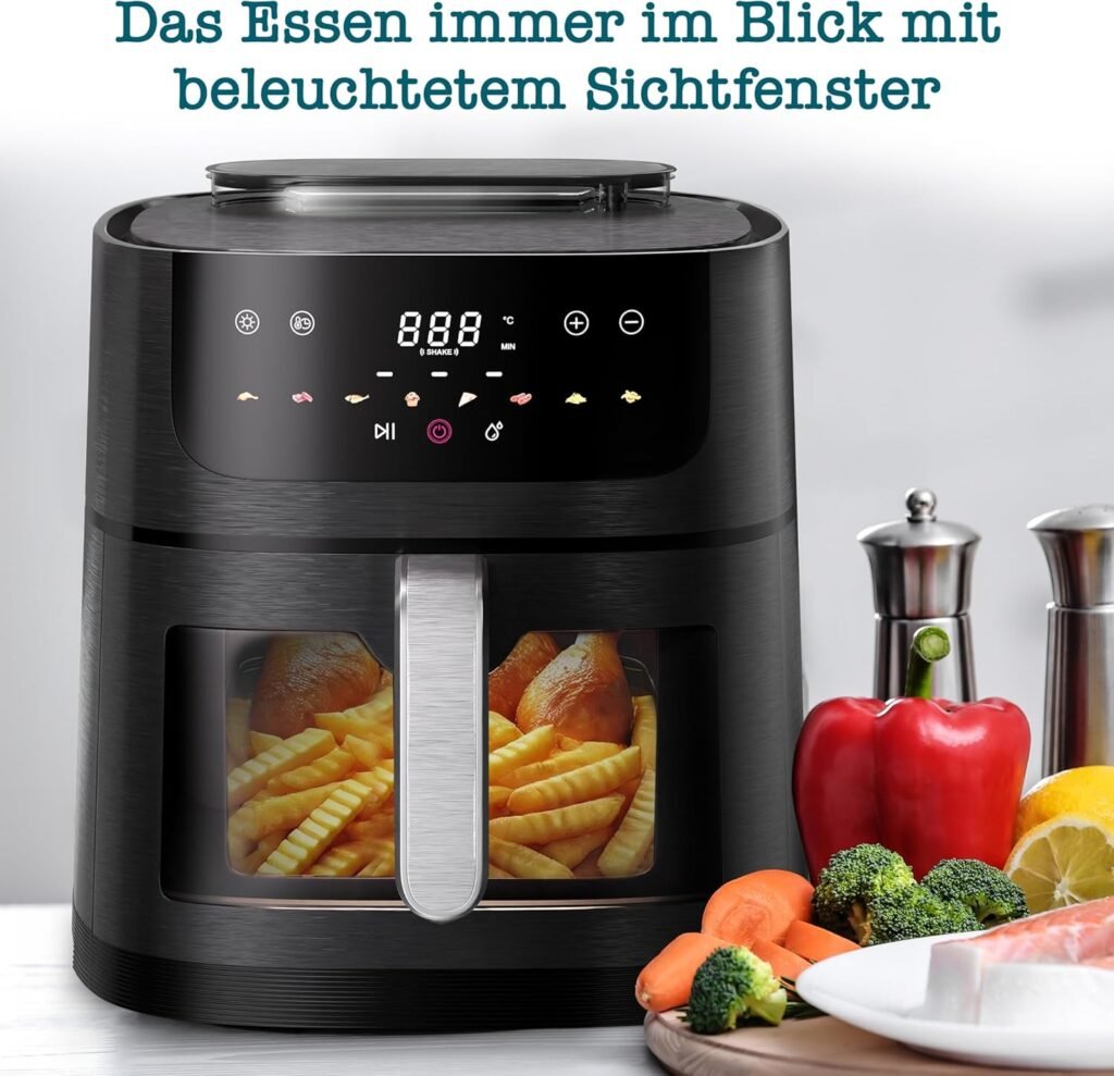 Stillstern Heißluftfritteuse [SteamPro View] 8L mit Dampffunktion, 80-200°C, 1800W, 8 Garprogramme, 120min Timer, Schüttelfunktion, 100 Rezepte, Air Fryer XXL Fritteuse ohne Öl - Bild von Produkt.