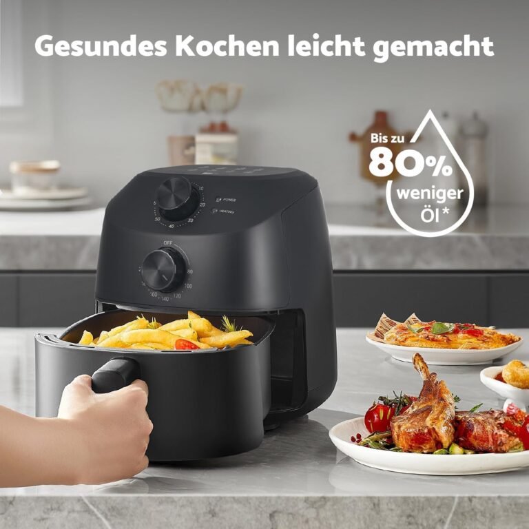 Aeco Cube 2.0 Mini Airfryer – Kompakte Heißluftfritteuse, 2 l, 5 Kochfunktionen, 60-Minuten-Timer, Antihaftbeschichtung - Jetzt mit 80 % weniger Öl und energieeffizient!