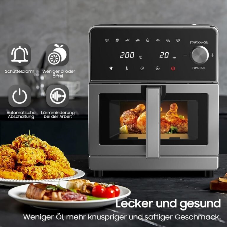 Iceagle XXL Heißluftfritteuse 8L – 2100W Airfryer mit Ober- und Unterhitze, Heißluftfritteuse mit Sichtfenster, 8-in-1 Multifunktion, 360° Metalldesign, Touchscreen, Rezepte zum einfachen Frittieren.