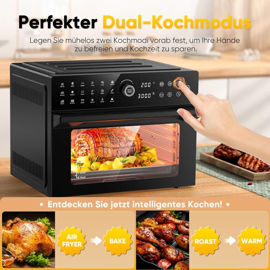 "Heißluftfritteuse XXL Mini-Backofen mit LED-Touchscreen - 1800W Heißluftfritteuse Air Fryer Ofen ohne Öl, 8 Stunden Timer, 20 Programmen, Zwei Garmodi, inklusive Rezept"