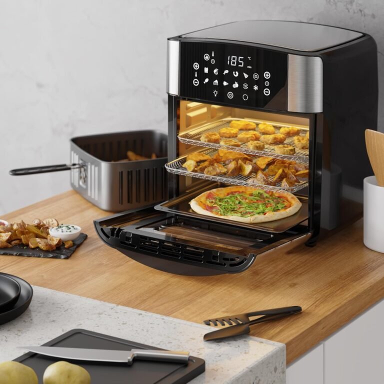 Arendo XXL Heißluftfritteuse 16 Liter mit Touchscreen - Air Fryer Fritteuse ohne Öl - Backofen Konvektion Grill Dörrgerät - Ideal für Pizza, Hähnchen, Pommes - BPA-frei - Einfach & Sauber